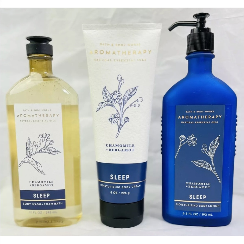 BBW~AROMATHERAPY~SLEEP~CHAMOMILE + BERGAMOT~BODY WASH,LOTION & CREAM SET OF 3PC